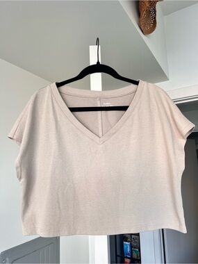 OGL V-Neck Boxy Oversized Cropped T-Shirt Beige Size Small